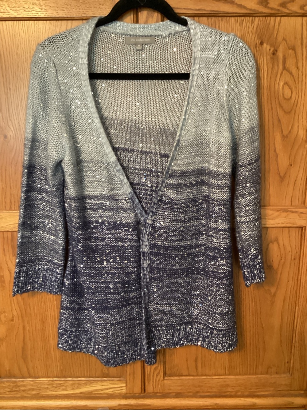 NY Collection Ombre Open-Front Cardigan - Light Blue to Navy